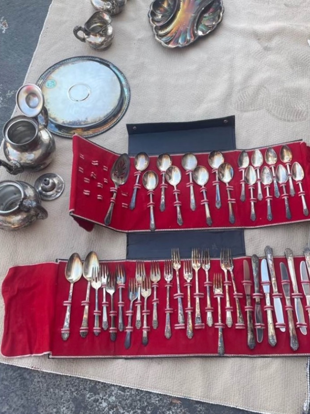 VTG 1800s Rogers & Bros XII Sectional Picardy Silverware set 49Pc.